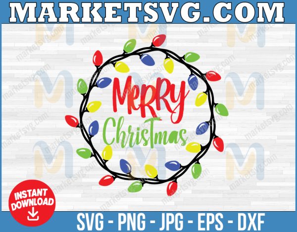 Merry christmas svg, String Lights Circular svg, Christmas String Lights, Round Frame, Cricut, Glowforge, Silhouette Clipart, Instant Digital DOWNLOAD