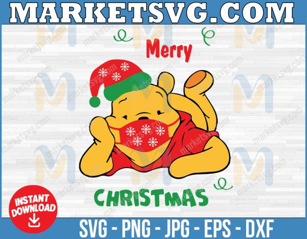 Winnie The Pooh Christmas Svg, Pooh Bear svg, Christmas hat and mask svg, Christmas Pooh Digital File, Christmas Digital file, Cricut Cut File