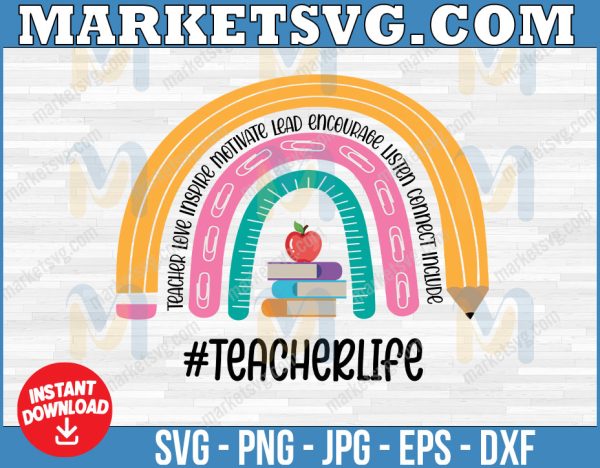 Teacher Life Rainbow, Teacher Life svg, Back to School svg, School Clipart, Rainbow Teacher svg, Back To School, Instant Download