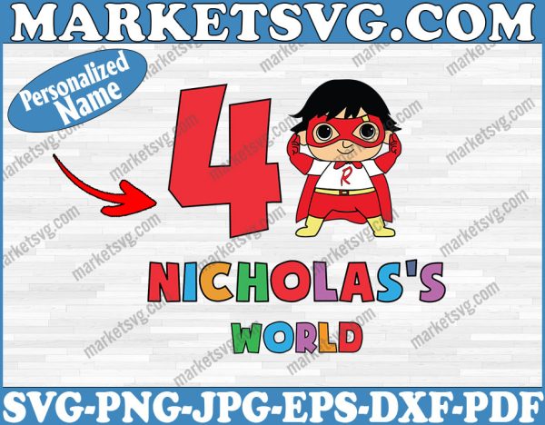 Personalizes name and age Ryan's world svg,Ryan's world  cartoon svg, Girl svg, file for svg, cricut, digital download